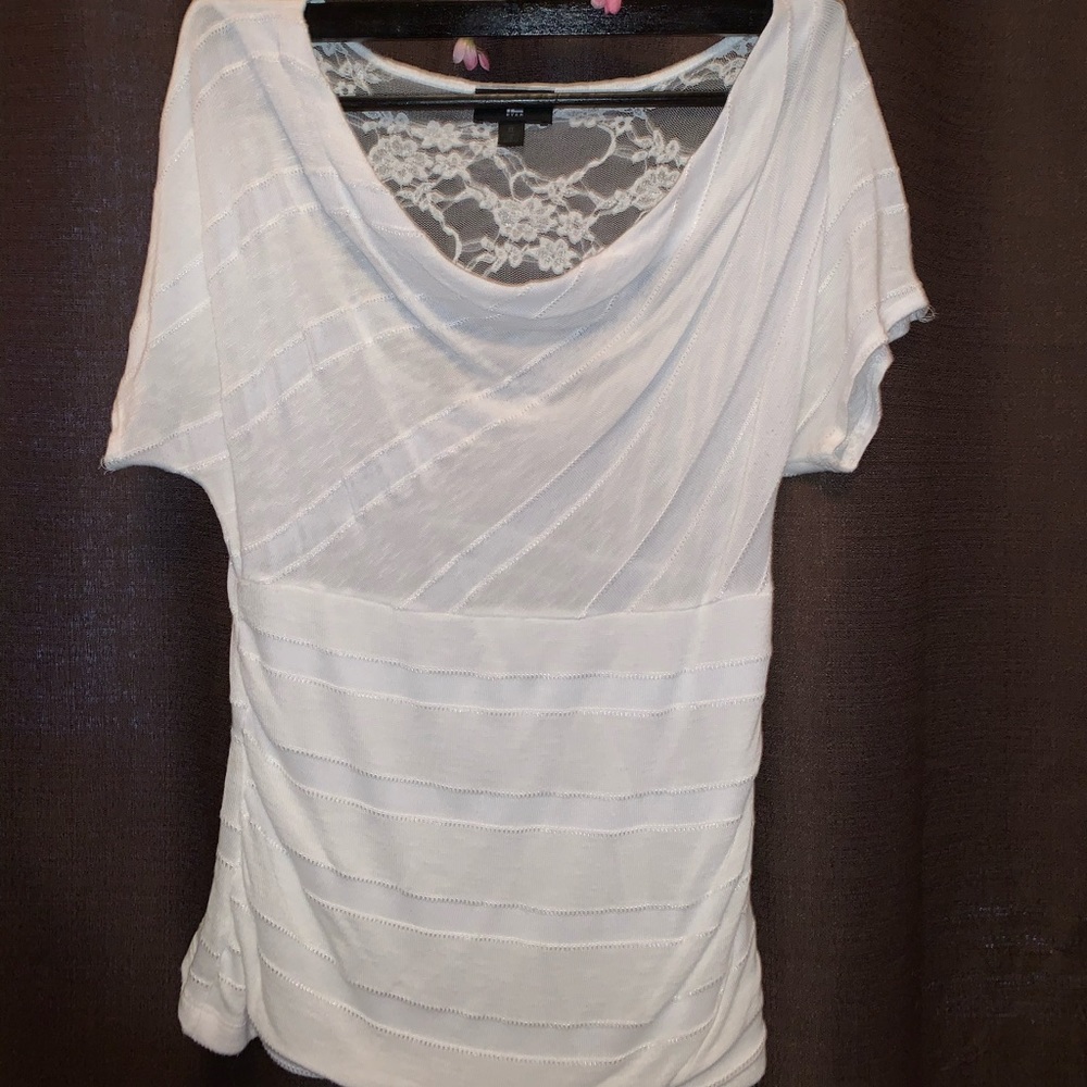 Elegant white drape neck blouse w/ lace backing